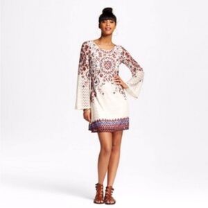 Xhilaration Long Sleeve Crochet Dress in Cream and Red